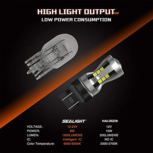 Image of SEALIGHT 7440 7443 LED Bulb, 6000K Bright White 3000LM for 7441 992 T20 W21W 7444 LED Replacement Bulbs for Backup Reverse Lights, Turn Signal Lights, Brake Lights, Reverse Tail Lights, Pack of 2
