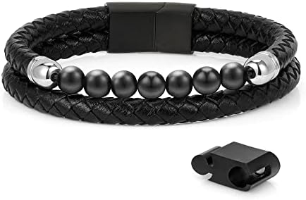 Fathers Day Bracelet for Dad,Black Leather Bracelet for Men Beaded Bracelets for Men Stress Relief Anxiety bead Bracelet Mens Bracelets beads Healing Mens Bracelet Jewelry Dad Gifts for Men