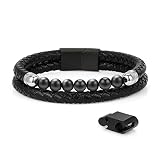 Fathers Day Bracelet for Dad,Black Leather Bracelet for Men Beaded Bracelets for Men Stress Relief A