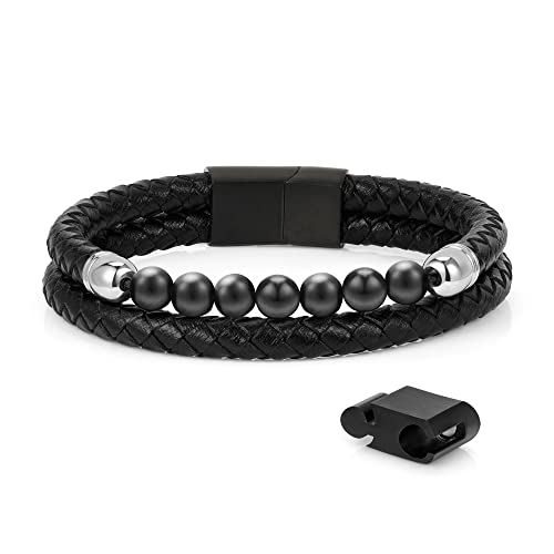 Fathers Day Bracelet For Dad,Black Leather Bracelet For Men Beaded Bracelets For Men Stress Relief Anxiety Bead Bracelet Mens Bracelets Beads Healing Mens Bracelet Jewelry Dad Gifts For Men #TOP11