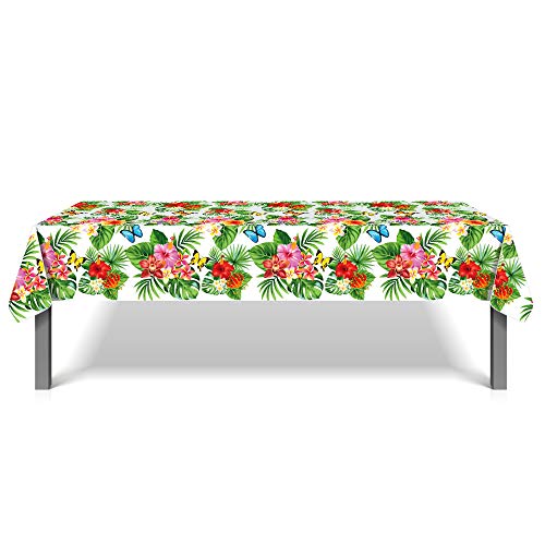 LJCL 2 Pack Hawaiian Hibiscus Tablecover Disposable Rectangular Floral Butterfly Table Covers Hawaiian Luau Party Tropical Theme Party Birthday Holiday Picnic Wedding Baby Shower Decoration
