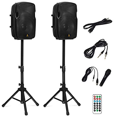 AKUSTIK Dual 2-Way Powered PA Speaker System, Portable DJ Speaker with Active +