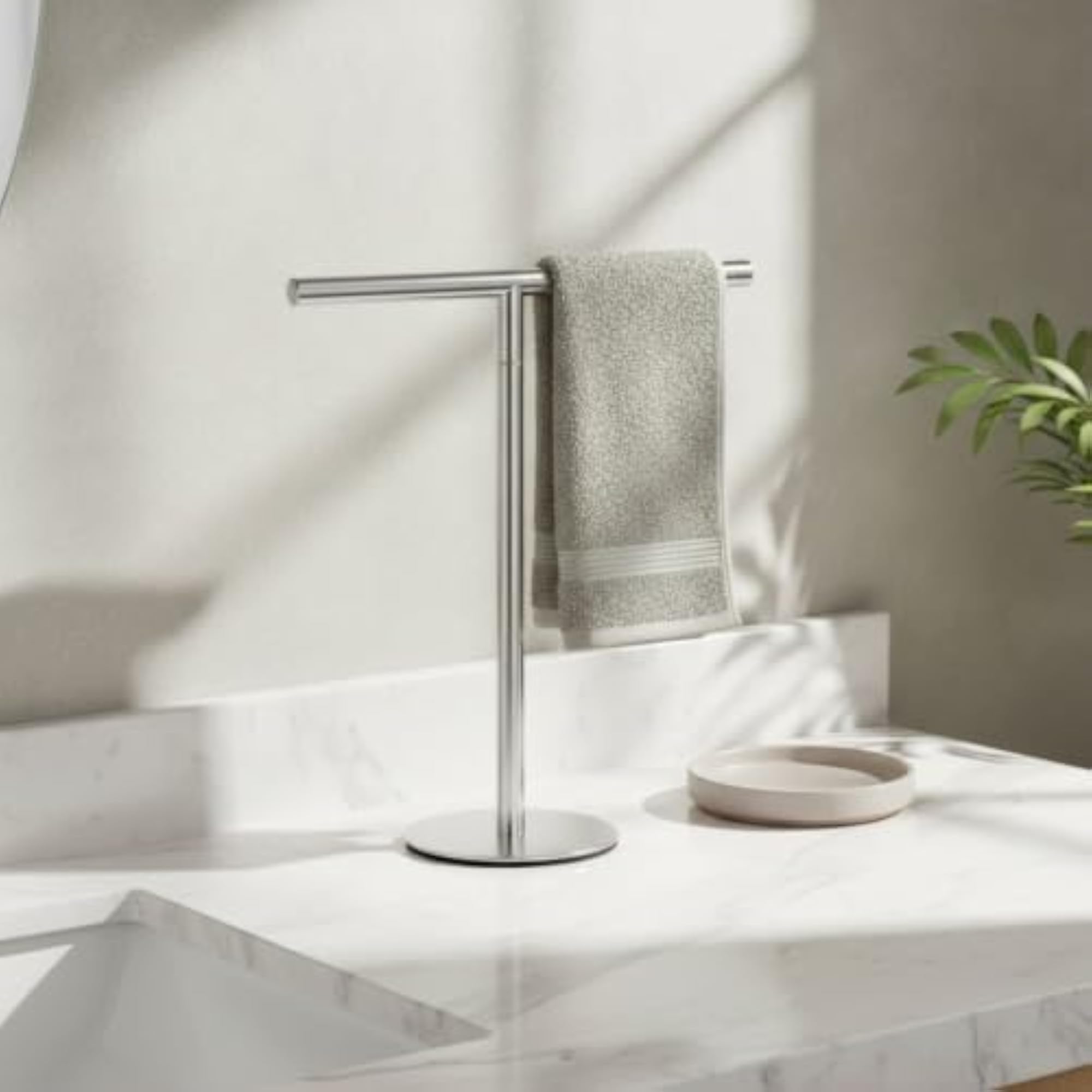 Freestanding T Bar Display Stand Stainless Steel Tabletop Rack with Round Base
