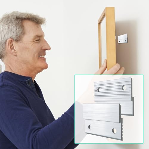Image of 2 inch French Cleat Picture Hanger, 10 Pairs Heavy Duty Aluminum Z Clips Interlocking Wall Mounting Brackets with Screws for Hanging Photo Panel Mirror Whiteboard Cabinet Shelf Headboard Art (Silver)
