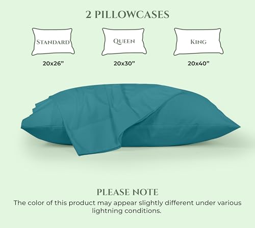 Image of Royale Linens 100% Cotton Pillow Cases Standard Size Set of 2 - Percale Pillowcase - Teal Pillow Cases Super Soft Cooling & Breathable Hotel Cotton Pillowcases, Fits Standard Pillows (20 inchx26 inch, Teal)