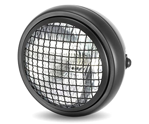 Nero Motocicletta 6' Faro con Griglia Rete H4 55W per Personalizzazione Moto, Cafe per Moto, Scrambler