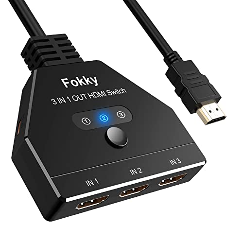 Fokky HDMI Switch HDMI Splitter, 4K@60Hz Automatisch HDMI Switcher 3 in 1 Out HDMI Verteiler Aluminium 2.0 HDMI Umschalter Unterstützt 3D UHD HDR für Fire TV Stick Laptop PS5 PC Xbox DVD Blu-Ra