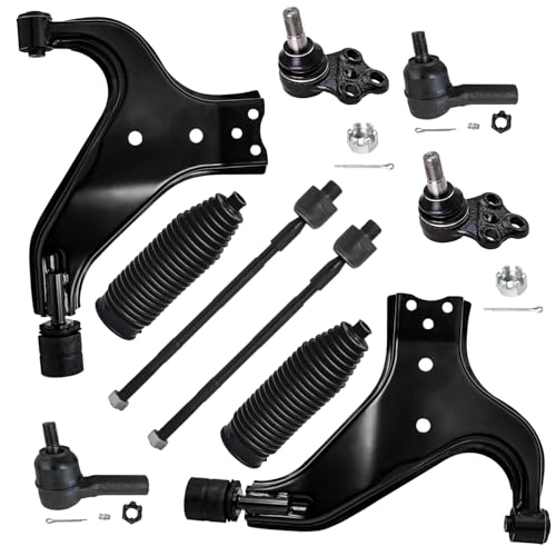 Image of Detroit Axle - 10pc Front End Kit for 96-04 Nissan Pathfinder, 97-03 Infiniti QX4, Lower Control Arms Tie Rod Ends Boots Lower Ball Joints 1996 1997 1998 1999 2000 2001 2002 2003 2004 Replacement