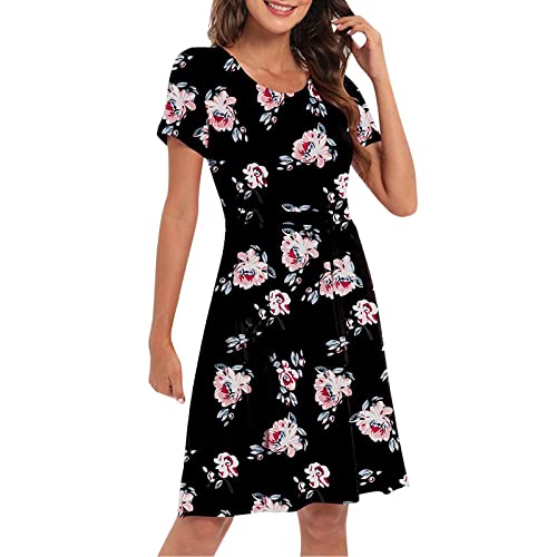 Damen Sommerkleid Kleider Boho Kurzarm Strandkleider Brautjungfernkleider Freizeit Blusenkleid Knielang Abendkleid Partykleid Blumenkleid Festlich Sexy Ballkleid Kleid Cocktailkleider Cover