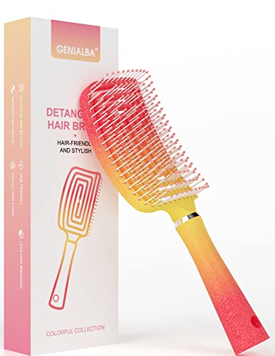 Hair Detangling Brush with Ultra-soft Bristles, Vented Design Faster Blow Drying, Gently SEPARATES Tangles, Styling Hair Brushes for Women/Men, Curly/Stright, Wet/Dry Hair, Red