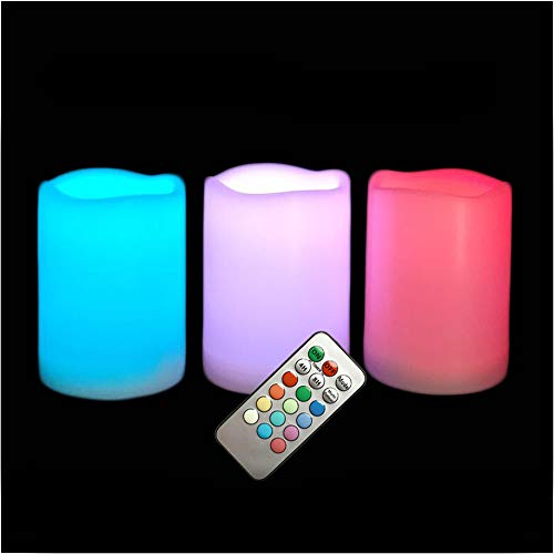 Image of QIDEA Outdoor 3 inchx4 inch Color Changing Flameless Pillar Candles with Remote | Waterproof LED Candles with Remote Battery Operated Plastic Multi-Color Lights for Halloween Christmas Party Decor 3 Pack