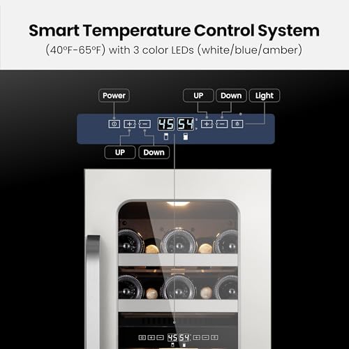 Image of 15 inch Wine Fridge Cooler 29 Bottles Dual Zone Wine Refrigerator Under Counter with Glass Door 3 LED Built-in or Freestanding Fridge Adjustable Shelves for Home Bar Kitchen 3.0 cu.ft