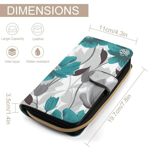 Teal Grey And White Floral1 Wallet Multifunctional Wallets for Men Compact Wallet Purse Passport Bag2