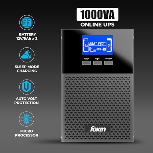 Image of Foxin 1000VA LED Uninterrupted Power Supply - UPS Online 1KVA /800W for Computers, Desktop PCs, WiFi Router & Networking Devices, Security /Emergency Systems | Battery Backup UPS for Home & Office Use