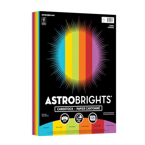 Astrobrights Colored Cardstock Classic Assortment 6-Colors 65 lb./176 gsm 8.5 x 11 126 Sheets AcidFree LigninFree Perfect for School Office & DIY (92065)