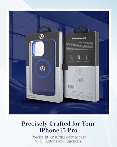 Image of CG MOBILE Mercedes-Benz Phone Case [Official Licensed] Double Layer Case with Star Pattern | Magnetic Compatible | Protective Case Designed for iPhone 15 Pro (6.1-Inch) - Blue