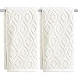 Artoid Mode 2 Pcs White 3D Diamond Grid Jacquard Hand Towels for Bathroom, 100% Cotton Soft Absorbent Bathroom Decor Towels, 13.7 x 29.5 Inch