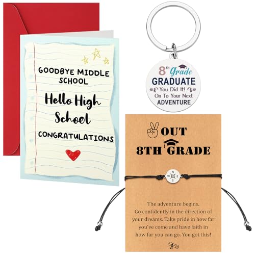 Sureio 3 Pcs 8th Grade Graduation Gifts Set – Bracelet Keychain Gift Set with Funny...