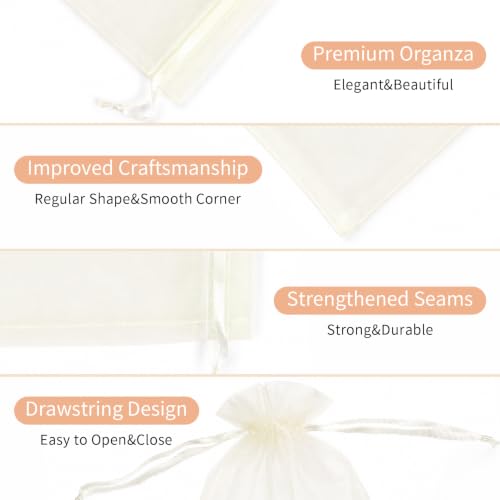 Image of Crweety 50PCS Organza Bags 3x4 Ivory Small Gift Bags Mesh Drawstring | Party Favor Goodie Bag Bulk, Jewelry Sachet Candy Treat Soap Makeup Pouches, Wrap for Wedding Baby Shower Birthday Halloween