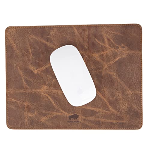 Solo Pelle - Hochwertiges Leder Mousepad 26x20 cm - Mauspad aus echtem Leder - Unterlage für Computermaus - Leather Pad - Handarbeit Made in Europa (Vintage Braun) Cover