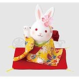 薬師窯 錦彩ちりめん花うさぎ(右手上げ・小)