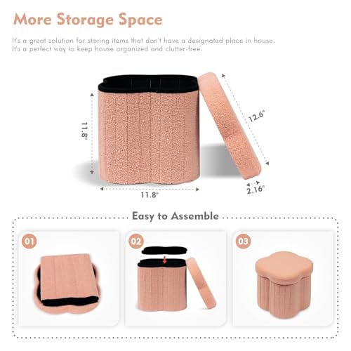 Image of B FSOBEIIALEO Storage Ottoman Cube, Flowers Shaped Ottomans with Storage Foot Stool Footrest for Lving Room, Boucle Ottoman Seat for Dorm Room,Faux Teddy Fur, Orange 12.6 inchx12.6 inchx12.6 inch