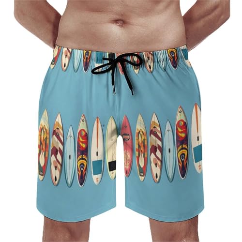 Hawaiian Shorts for Men - Comfy Colorful Surfboards Print Mens Swim Trunks Bathing Suits with Mesh Lining