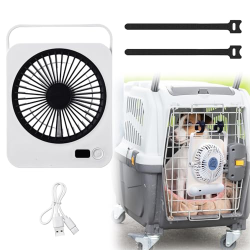 Grinsvalley 1 Pcs Pet Crate Fan for Cooling Dogs and Other Pets Quiet Portable Battery Kennel Fan 5 Cooling Speeds Battery Operated & USB Powered (White and Black)