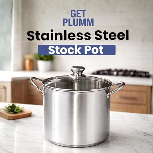Image of Get Plumm Stainless Steel Stock Pot 7.6 Litre | 32.5x24x21 | Handi /Biryani Pot | Induction Bottom | Cook and Serve Pot | Casserole | Cooking Pot | 100% Toxin Free | Silver