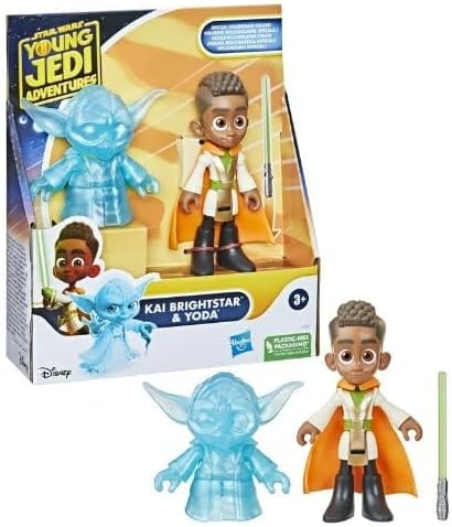 Miniatura 4 de STAR WARS Figuras de acción de Kai Brightstar y Yoda con sable de luz emergentes, juguetes a escala de 4 pulgadas, juguetes preescolares para niños