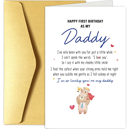 Chenive Cartão de aniversário com texto em inglês "Happy First Birthday As My Daddy", cartão de aniversário romântico para novo pai, cartão de aniversário com tema de urso de Baby