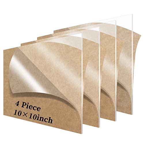 Image of Lesnlok 4 Pieces 10 x 10 Acrylic Sheet 1 /8 Thick 3mm Plexiglass Sheet,for Sign,Craft,Photo Frame, DIY Display Projects (4, 10 x 10 x 1 /8)