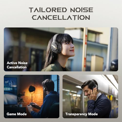 Black Shark JoyBuds Max Active Noise Cancelling Headphones, 50H Playtime Wireless Over Ear Headphones with Microphone, Bluetooth 5.4 Gaming Headsets Comfort Fit Ear Cups, 6EQ Modes via APP (Black) image 6