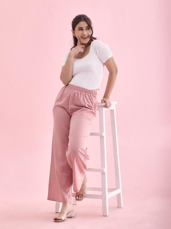 Image of GO COLORS Soft Viscose & Linen Blend Linen Palazzo Full Length for Women| Breathable, Mid Rise