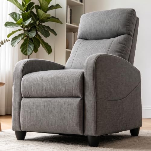 Sweetcrispy Recliner Chair Fabric Recliner Sofa No Massage, Home Theater Seating with Lumbar Support, Adjustable Push Back Overstuffed High-Density Sponge Reclining for Living Room, Slate Gray