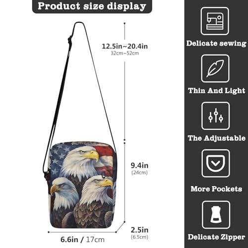 Crossbody Bag American Flag Eagle 4th Of July Independence Day Messenger Bag for Women Men Purse Shoulder Bag Satchel Bag with Adjustable Strap 202a70433