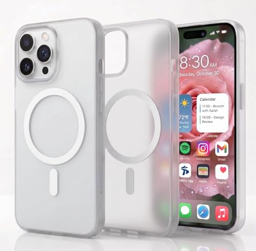 Image of amazon basics Luxury Paper Thin Case Cover for iPhone 15 Pro 5G | Matte Finish | Compatible with magsafe | (White, iPhone 15 Pro 5G)