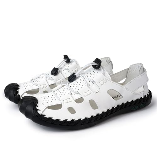 Men's Summer Hollow Leather Adjustable Straps Hand-sewn Sandals Casual Walking Sandals Hiking Closed Toe Beach Athletic Sandals Sports Trekking Outdoor Breathable Sandals3