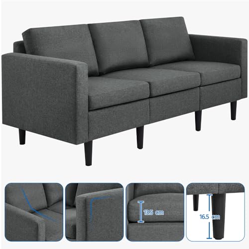 Yaheetech 3 Seater Modern Fabric Sofa Couch with Solid Construction, Upholstered Sofa Settee for Compact Spaces, Sectional Lounge for Living Room, Guest Room, Bedroom, Office, Grey - Image 5
