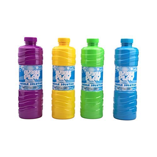 BubblePlay Bubble Solution Refill - 4 Pack Bubbles for Kids 32 OZ Bubble Solution Refill, for Bubble Wands, Bubble Machines, Fun Bubble Blowing Products, for Ages 3+ - Colors May Vary