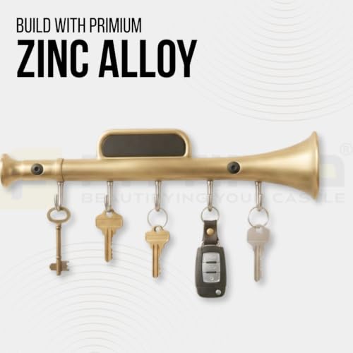 Image of Horn Zinc Metal Wall Mounted Key Holder with Hooks for Home, Kitchen & Entryway, Durable Heavy Duty Decorative Key Rack Organizer for Keys, Vintage Style - Antique Finish-| 3 Years Warranty |