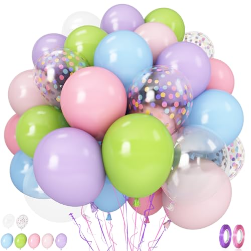Image of Pastel Balloons, 60PCS Macaron Pink Purple Blue Latex Balloon, Pastel Color Ice Cream Balloon for Kids Rainbow Party Baby Shower Wedding Unicorn Ice Cream Birthday Party Decorations Supplies