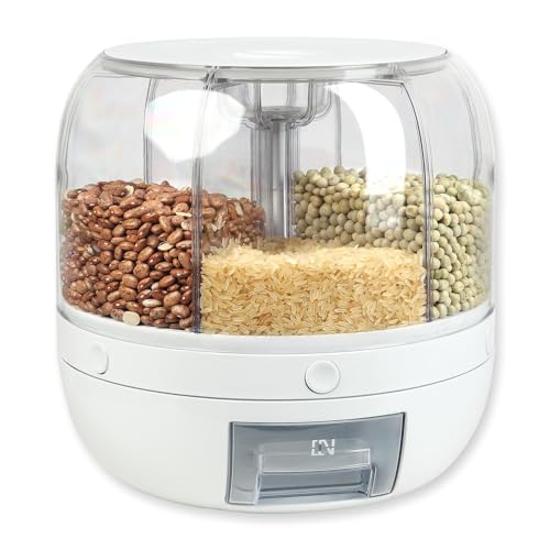 Schramm® Müslispender 360° drehbar mit 6 Kammern á 1000ml Fassungsvermögen Cerealienspender Cornflakesspender wählbar schwarz oder weiß 27x27 cm Lebensmittelspender BPA-frei, Farbe:weiss