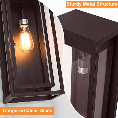 Image of 19 Inch Bronze Outdoor Wall Light Fixtures, 2 Pack Porch Lights | Large Size, Anti-Rust, Waterproof, Tempered Glass, Easy Installation, Exterior Wall Sconces for House Entryway Garage