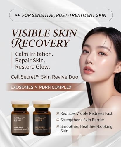Cell Secret Freeze-Dried Human MSC (Stem Cell) Exosome, Salmon PDRN, Peptides & GHK-Cu Vial + Ceramide HA Activator Serum | 2-Step Skin Booster | Redness Relief & Barrier Repair