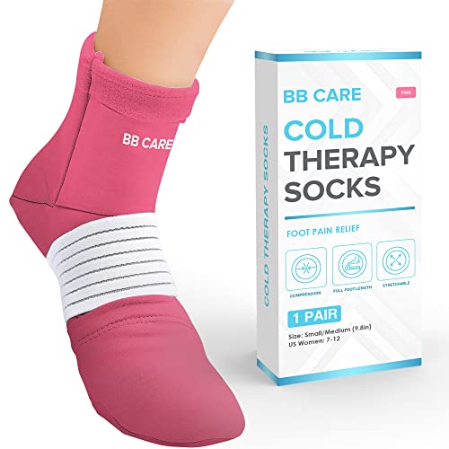 BB CARE Cold Therapy Socks - Pink Reusable Cooling Socks for Hot Feet - Ice Socks for Feet - Ice Bath Socks for Plantar Fasciitis, Arthritis, Postpartum Foot, Sprains & Swelling - Pink 11 inch Large