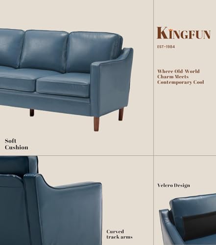 Image of Kingfun Living Room Furniture Sets, 3 Seater Couch and Armchair, Mid Century Modern Sofa Set, Faux Leather Couch with Solid Wood Frame for Living Room & Bedroom, Blue