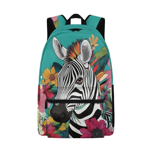 AmzPrint Girls Zebra Backpack Oversized Print Fashion Large Capacity Travel Bag Vintage Lightweight Casual Beige Bookbag