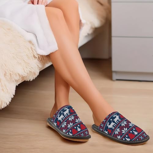 visesunny Women Men's Fuzzy Slippers Plush Warm Winter Christmas Reindeer Pattern Cozy House Slippers Comfy Indoor Shoes3