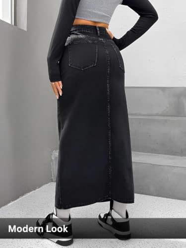 Image of Leriya Fashion Denim Skirt for Woman | Midi Skirt for Women with Front Slit Straight Fit Western Streetwear | Jeans Skirts Fors Women, College Outfit Womens Everyday Styling